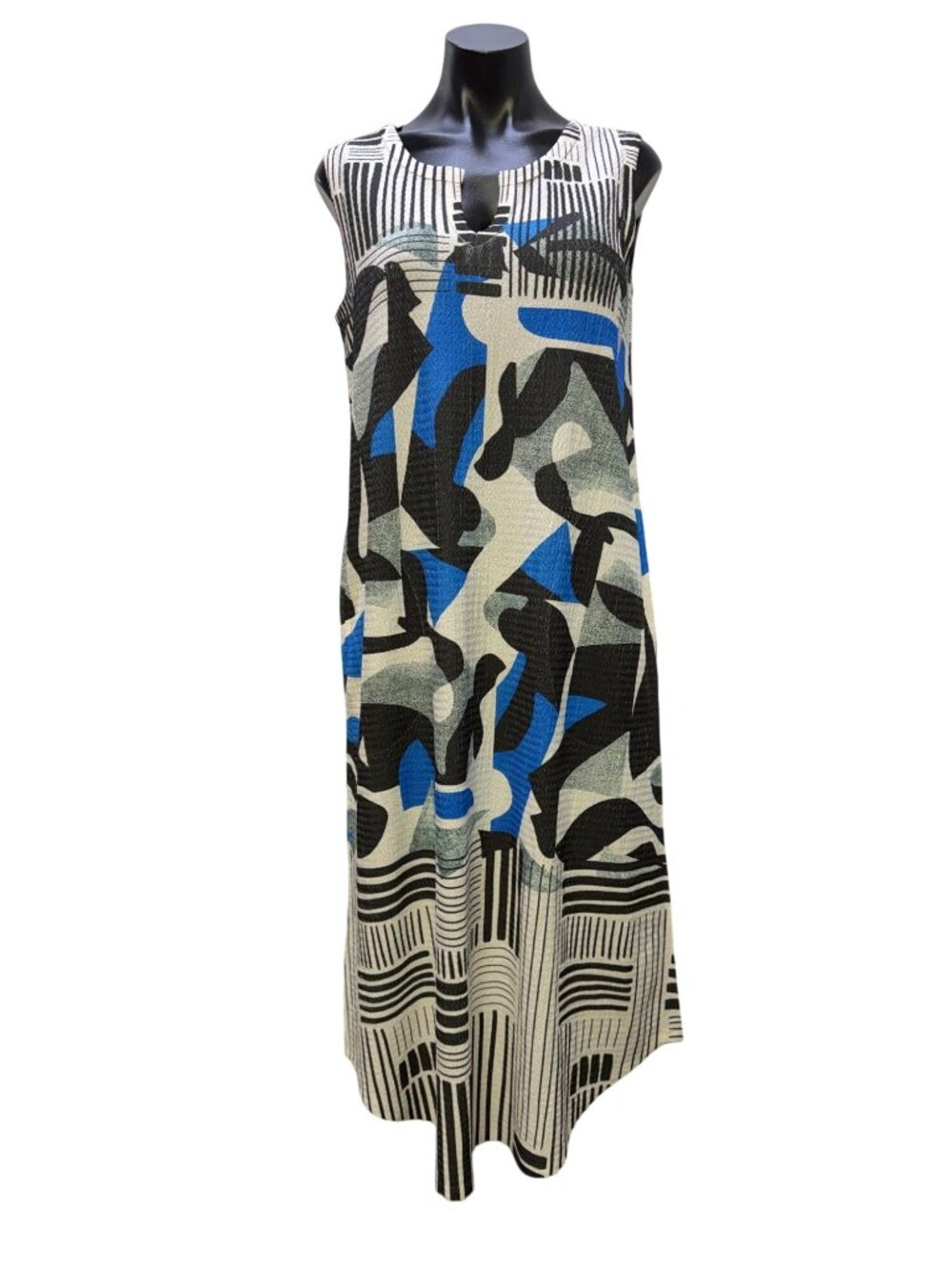 Inoah Abstract Print Sleeveless Midi Dress Black White Blue M